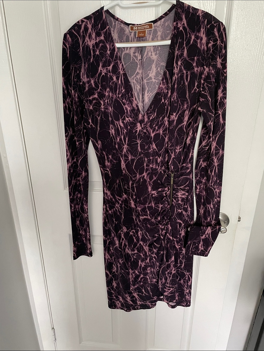 MICHAEL Michael Kors Black and Pink Long-Sleeve Wrap-Style Dress